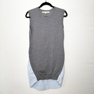 English Factory Sweater Mini Dress Size S Contrasting Shirt Tail Hem Gray Blue